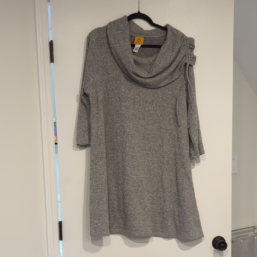 Ruby Rd. Gray Cowl Neck 3/4 Sleeve Midi Sweater Dress